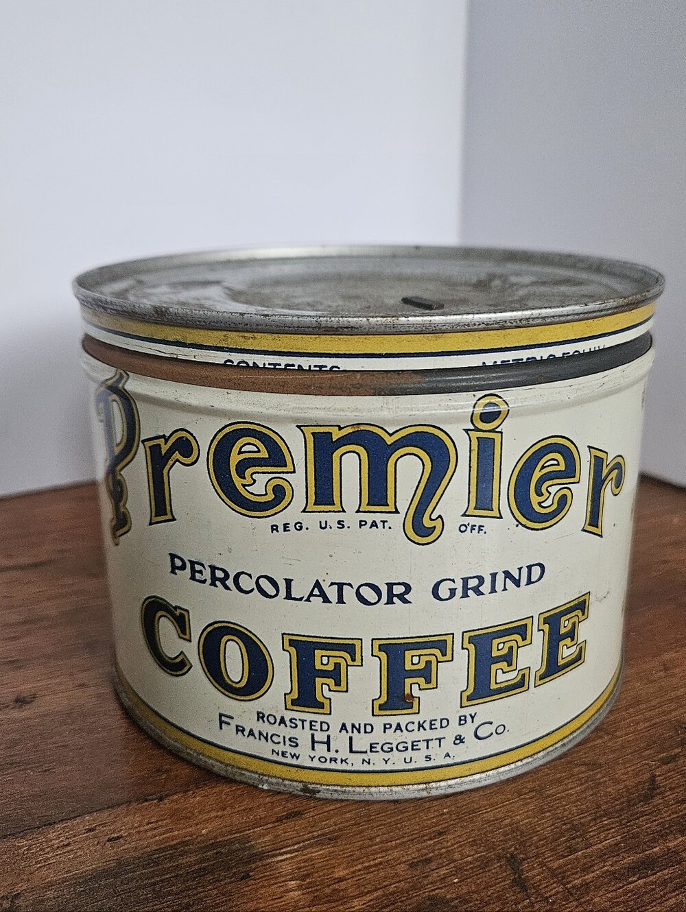 Vintage Premier Coffee Tin Can W/ Lid Open & Empty Percolator Grind